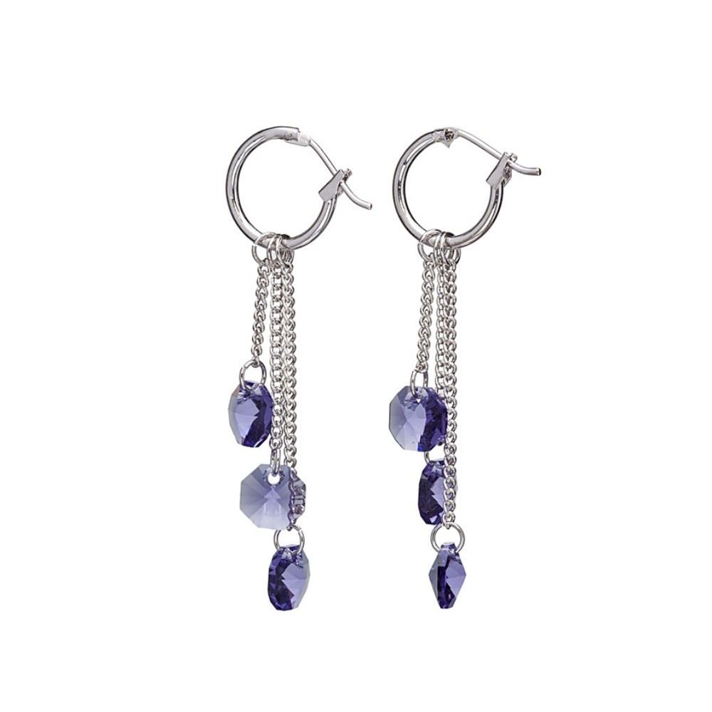 Last One Swarovski Crystal Drop Earrings – Tanzanite – 55mm – Silver Tone – NWT